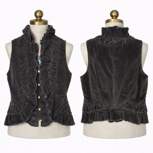 Persaman New York Womens Black Crushed Velvet Fairycore Ruffle Boho Vest S NWT